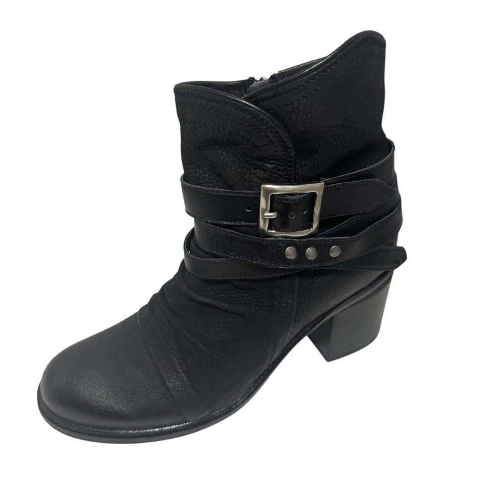 Miz Mooz Jaycee Black Leather Boots Distressed Moto Western 37‎ 6.5-7 NEW